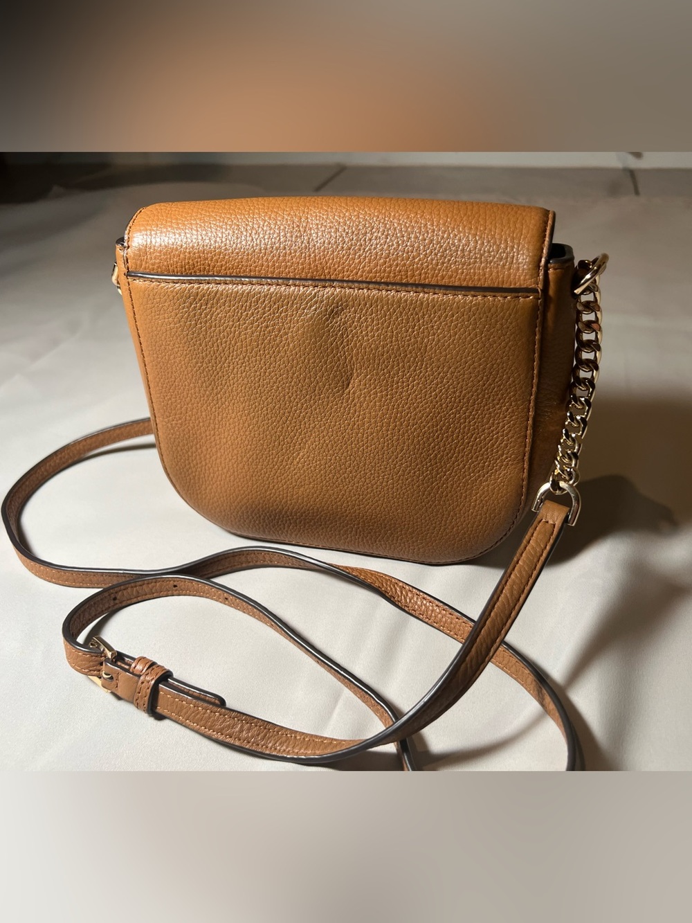 Michael Kors Tan Pebbled Leather Crossbody Bag | Gold Hardware - Picture 15 of 16